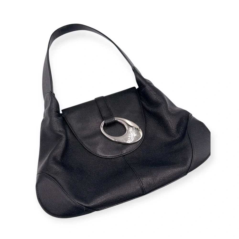 Vintage Bvlgari Catherine Black Pebbled Leather Shoulder Bag